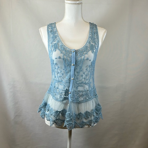 VENUS Tops - Venus Sheer Blue Lace Sleeveless Top Boho Festival Romantic Cottagecore